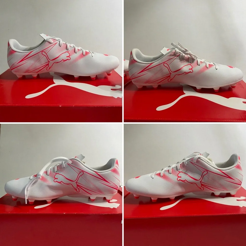 Puma, Men Size 11.5/ Men Size 12, Attacanto FG/AG, Puma White- Fire Orchid